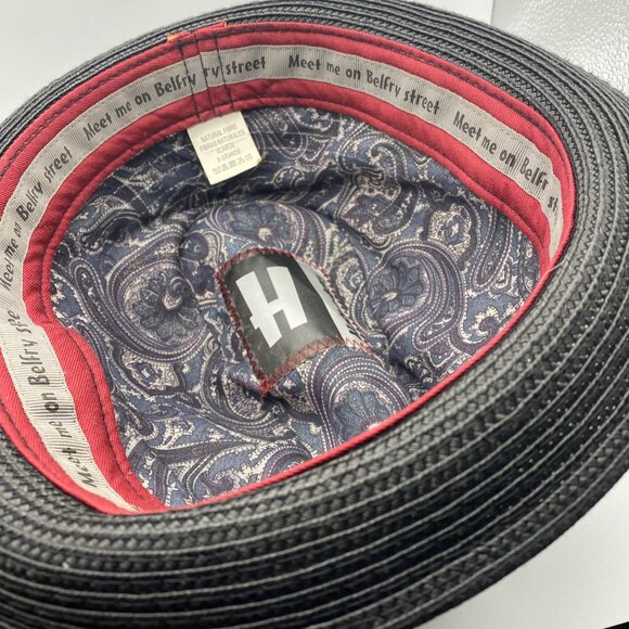 Hats in the Belfry HIB Galiano Fedora XL Black Mustard Band Metal Feather Accent - Picture 14 of 15